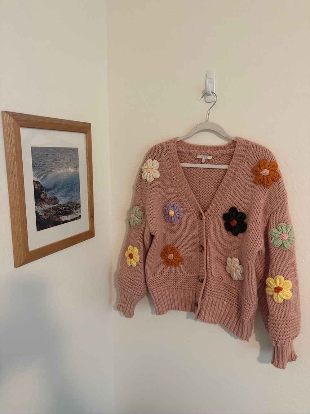 Vervet Floral Appliqué Knit Cardigan - Picture 2 of 5